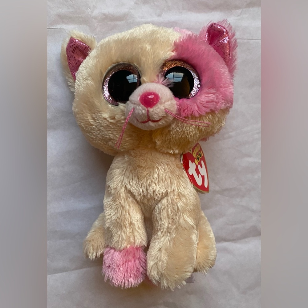TY BEANIE BOO Anabelle Cat Plush, Pink & Cream, 2015, Rare & Retired, NEW/Mint!